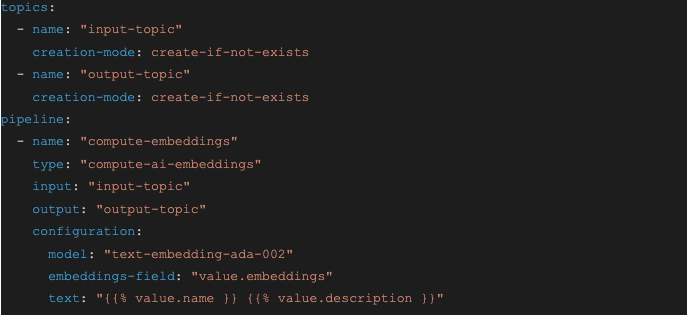 Example of LangStream code for embeddings